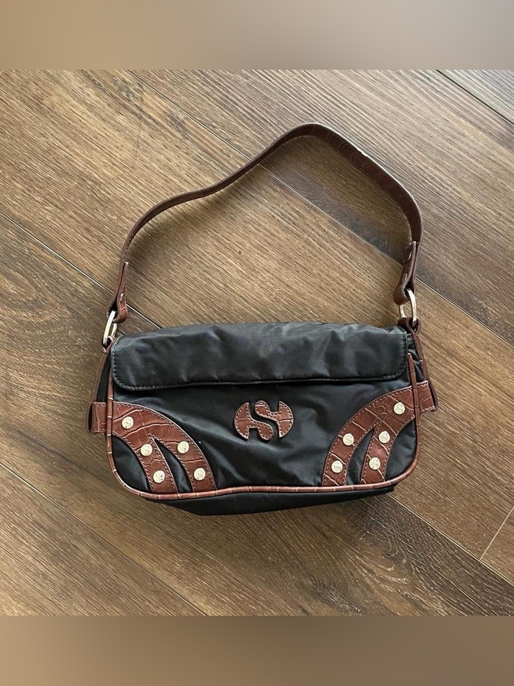 Vintage Superga y2k early 2000s/90s black nylon baguette bag